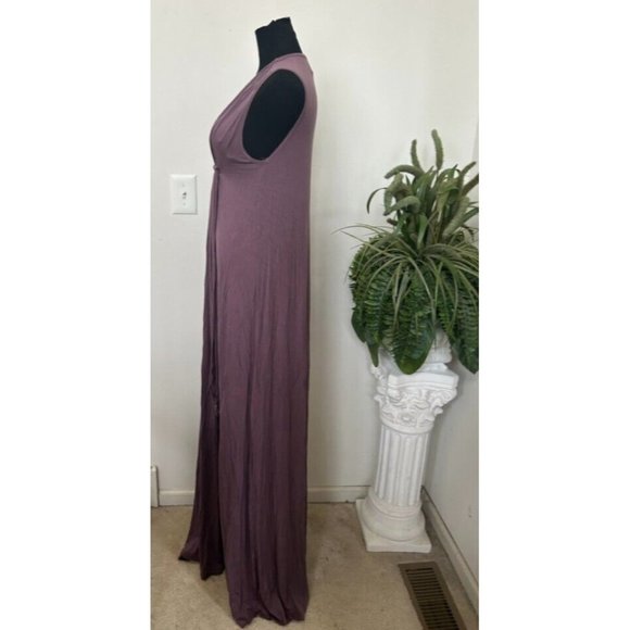 Rachael Pally Women's Purple Ruched Front Tie Deep V Neck Maxi Dress Size M - Picture 4 of 5